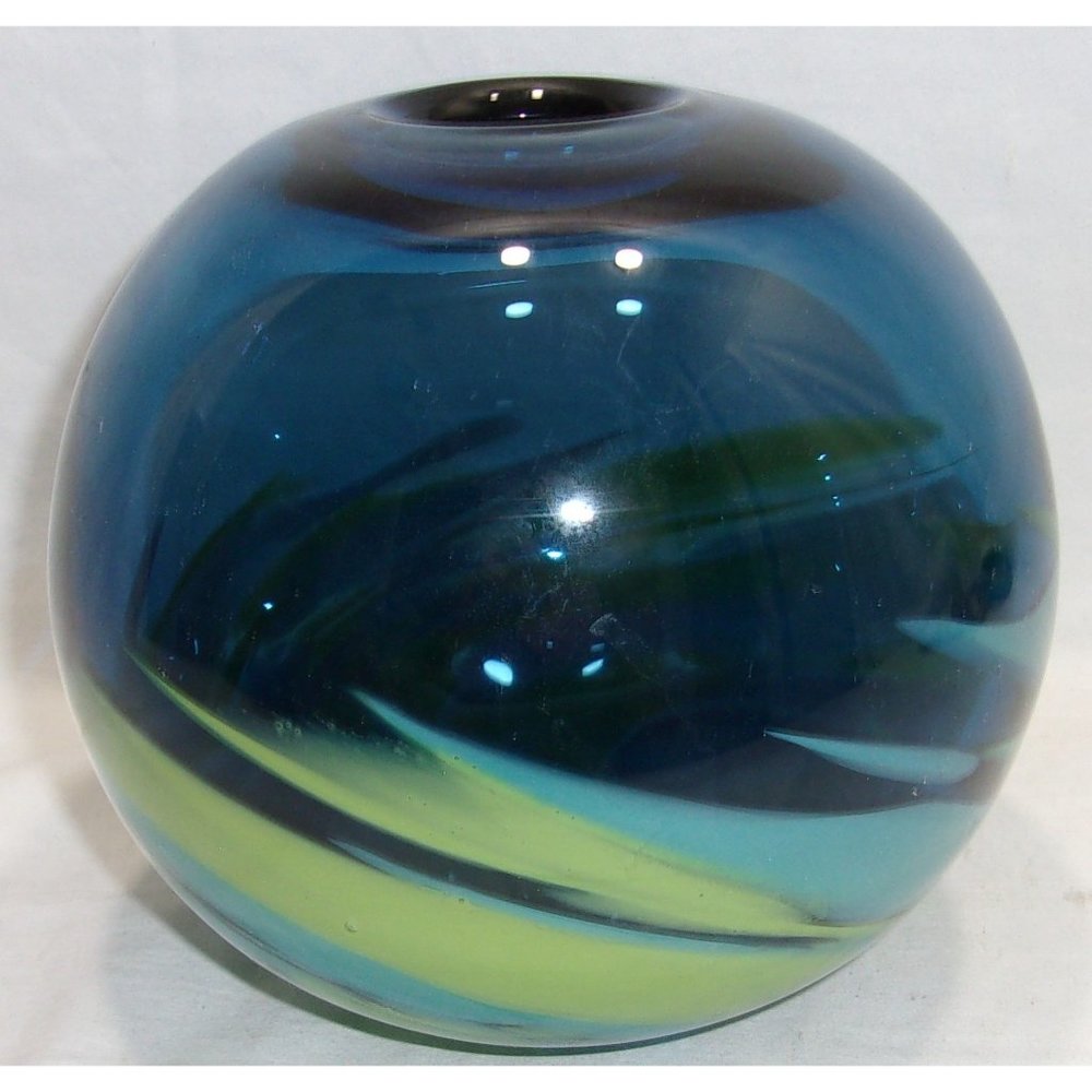 HD Designs Decorative Art Glass Round Bud Vase Lime/Turquoise/Blue 5 3/4" T